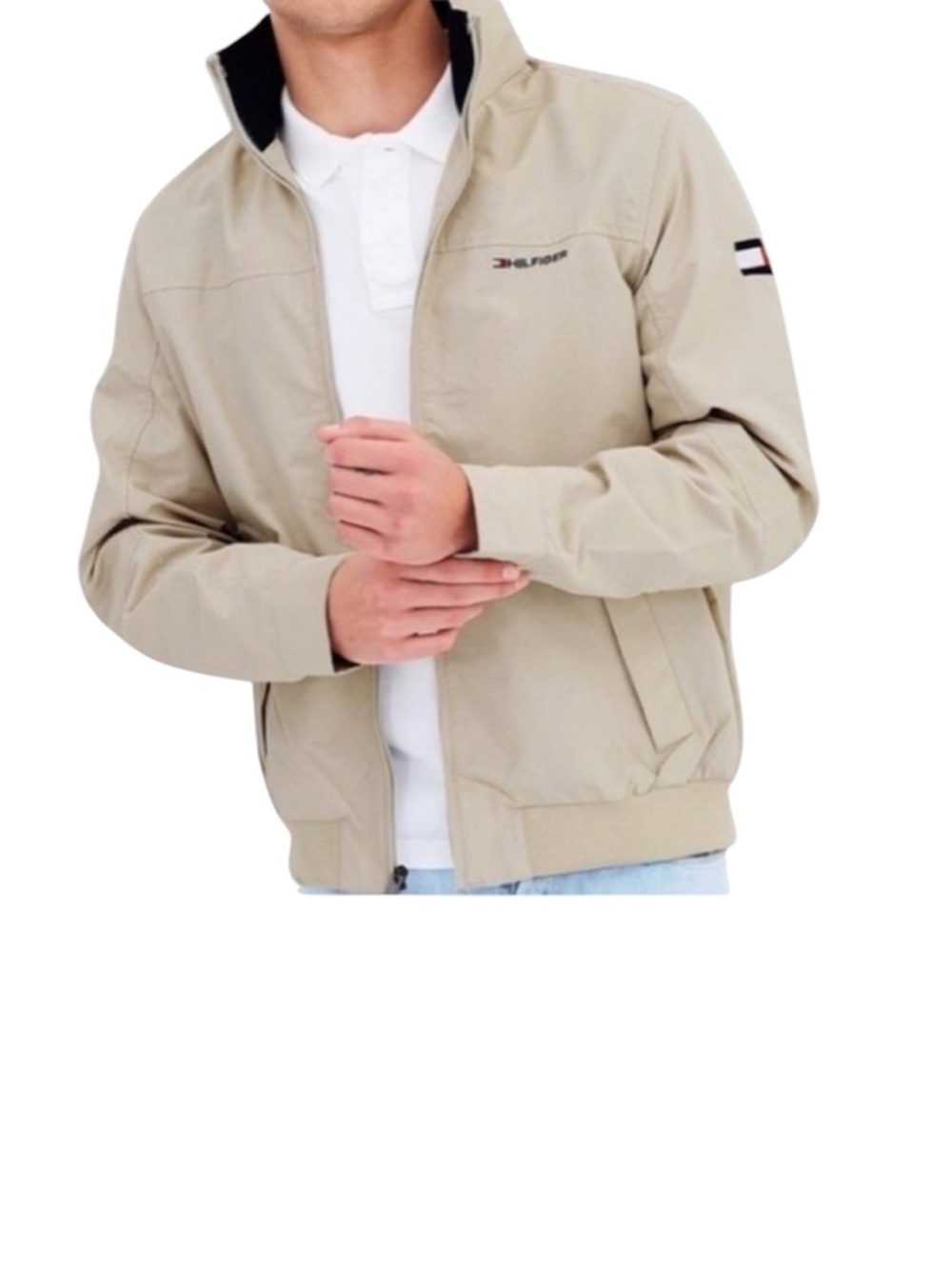 Tommy Hilfiger Men's Beige Full Zip Spell Out Yacht Hooded Jacket Size XXL